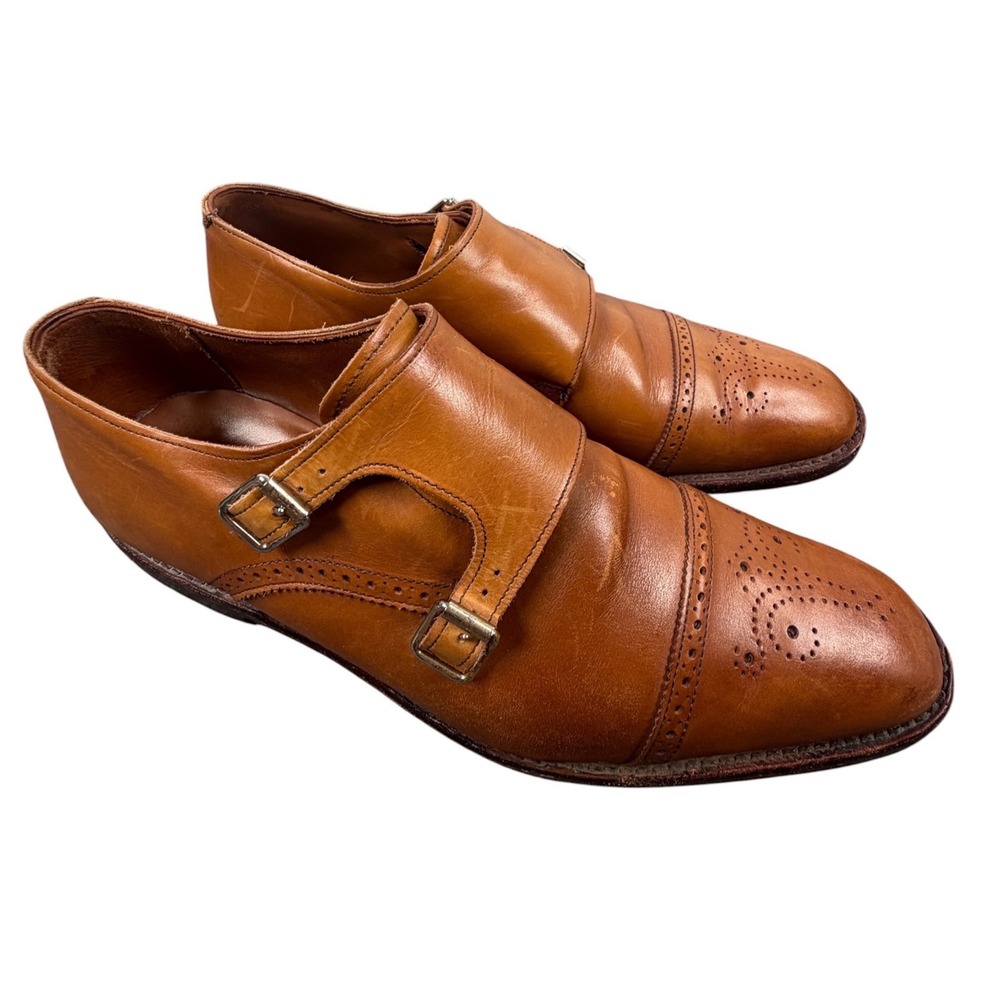 Allen Edmonds St Johns Mens Double Monk Strap Shoes Cap Toe Brogue Tan Brown 12D - Picture 4 of 7